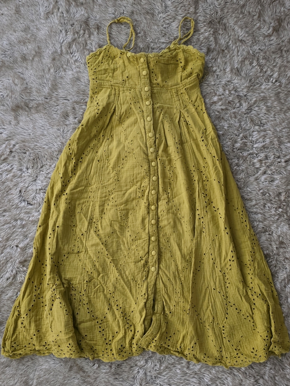 Free People Getaway Sleeveless‎ Maxi Dress Green Eyelet Open Back Button Front - Picture 3 of 13